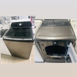 SAMSUNG METALLIC GREY WASHER & ELECTRIC DRYER 