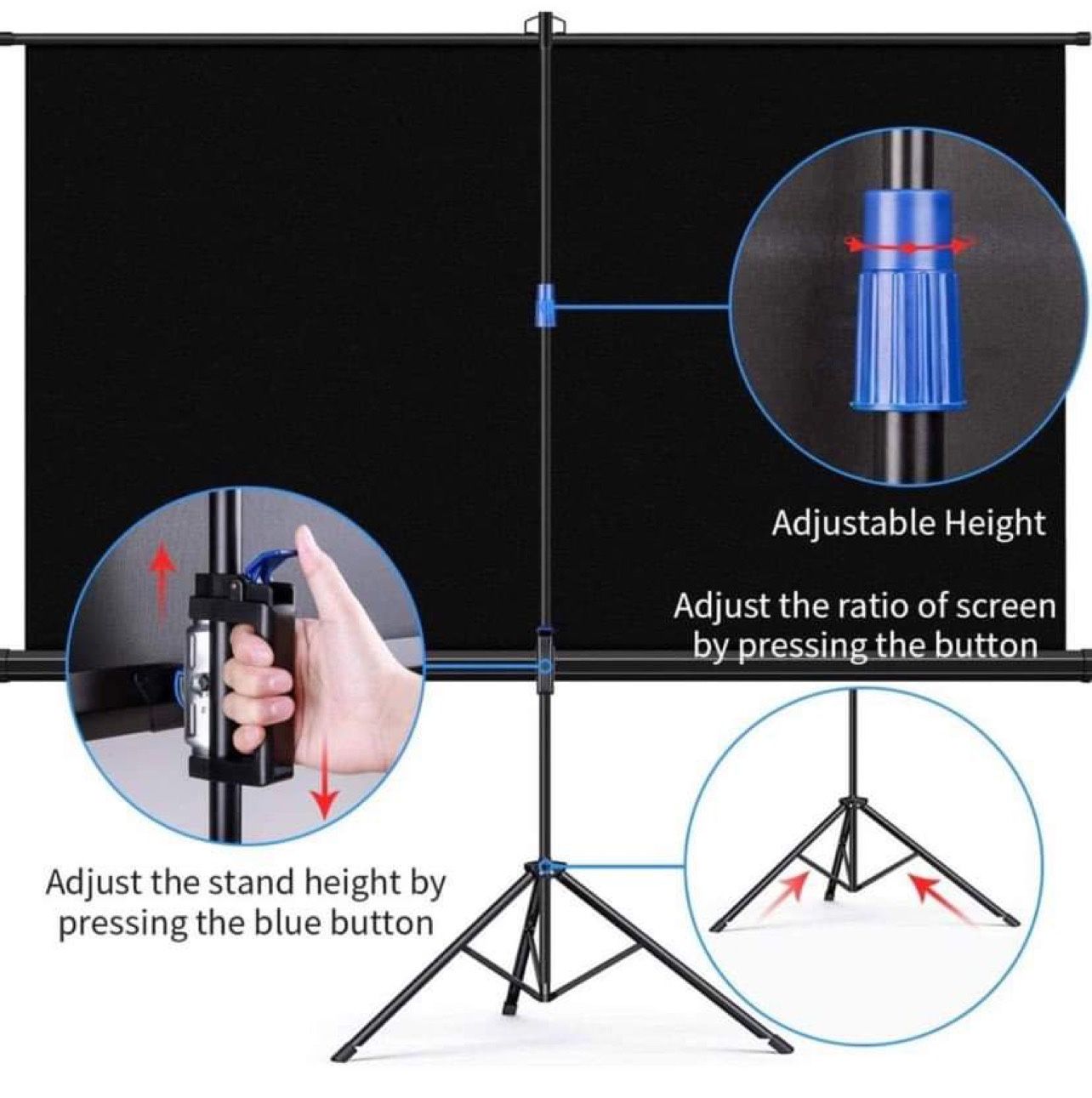 Projector Screen with Stand, Indoor Outdoor PVC Projection Screen 4K HD 100'' 16: 9 Wrinkle-Free Design(Easy to Clean, 1.1Gain, 160° Viewing Angle & I