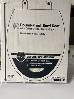New Kohler bathroom slow closing lid in box measurements on box picture