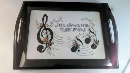 Music-Themed Cross Stitch Serving Tray