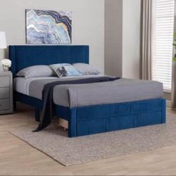 New Queen Size Blue Platform Bed with Storage 