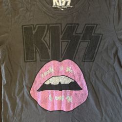 KISS Band Tshirt Size XS - Grey Pink Lips - Womens Ladies NEW