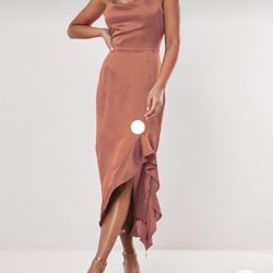 Missguided - Blush Satin Ruffle Side Cami Midi Dress