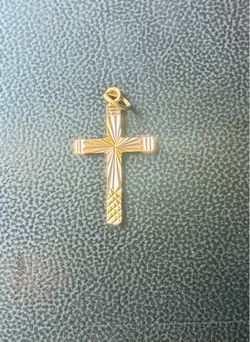 18k cross charm 2 inches length yellow gold