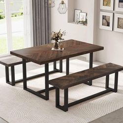 Dining Table 52" Modern Farmhouse Solid Wood Dining Table for 4 to 6 ppl, Rectangular *BRAND NEW