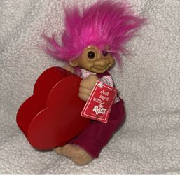 TROLL VALENTINE BOY HEART SHAPED CONTAINER - 10" Russ Luv Pet Troll Doll HAS TAG