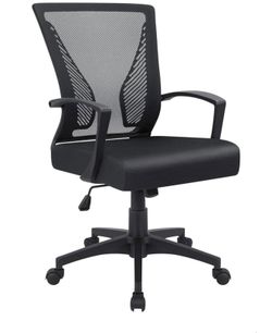 Furmax Office Chair Ergonomic Computer Desk Mesh Chair Mid Back Swivel Lumbar Support with Armrest (1, Black)