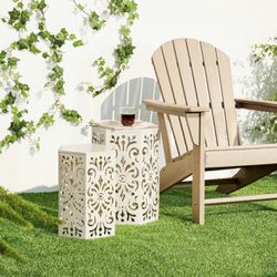 glitzhome Outdoor Side Tables Set of 2 Decorative Garden Stools