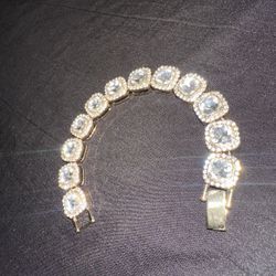 Gold Plated Iced Out Baguette Bracelet 7.5” New