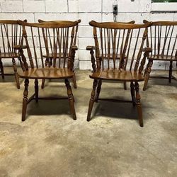 Vintage MCM Nichols & Stone Maple Dining Set – 6 Windsor Chairs