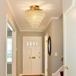11.8 in Gold Crystal Chandelier, Flush Mount E26 Ceiling Light