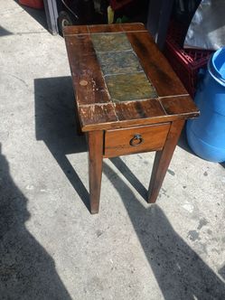 Wooden Side Table with Slate Tile Top and Drawer
