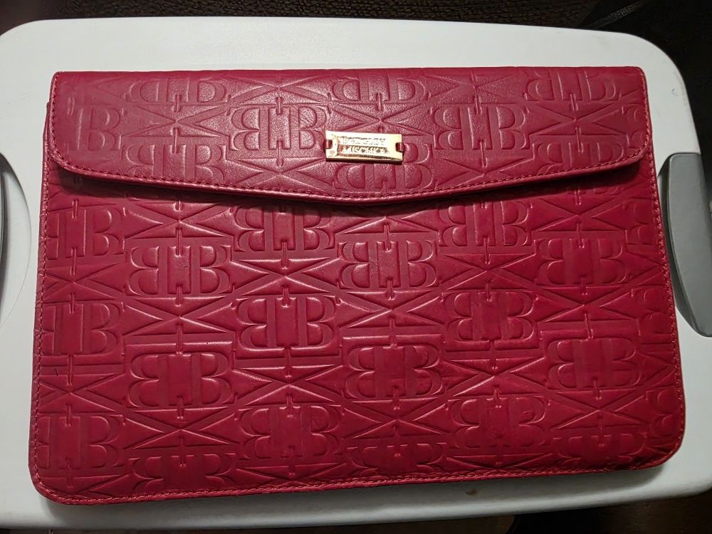 BADGLEY MISCHKA Red Leather Handbag Purse 13" X 8.5"