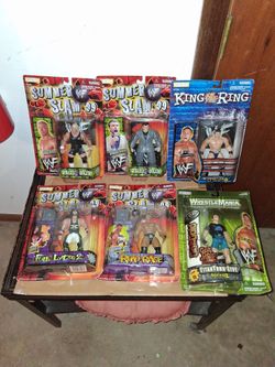 6 vintage wwf figures new with original box