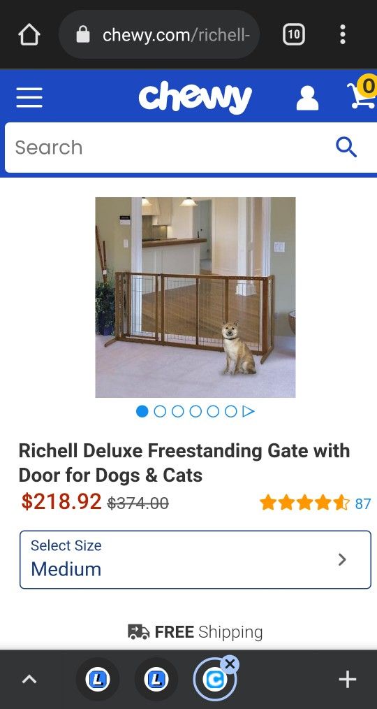 Richell USA (94190) Deluxe Freestanding Pet Gate Large 61.8" to 90.2" x 27" x 36.2"