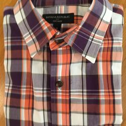 Mens Banana Republic S/S Purple Plaid Dress Shirt Size S