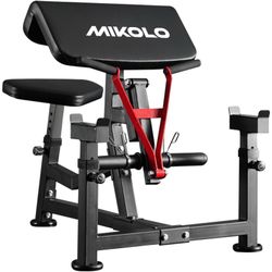 Mikolo Preacher Curl Bench, Plate Loaded Bicep Curl Machine, Bicep Workout Equipment，2 in 1 Arm Training Machine for Home Gym