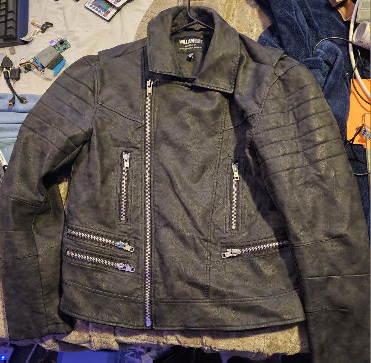 Black William Rast Men's Leather Jacket Medium 