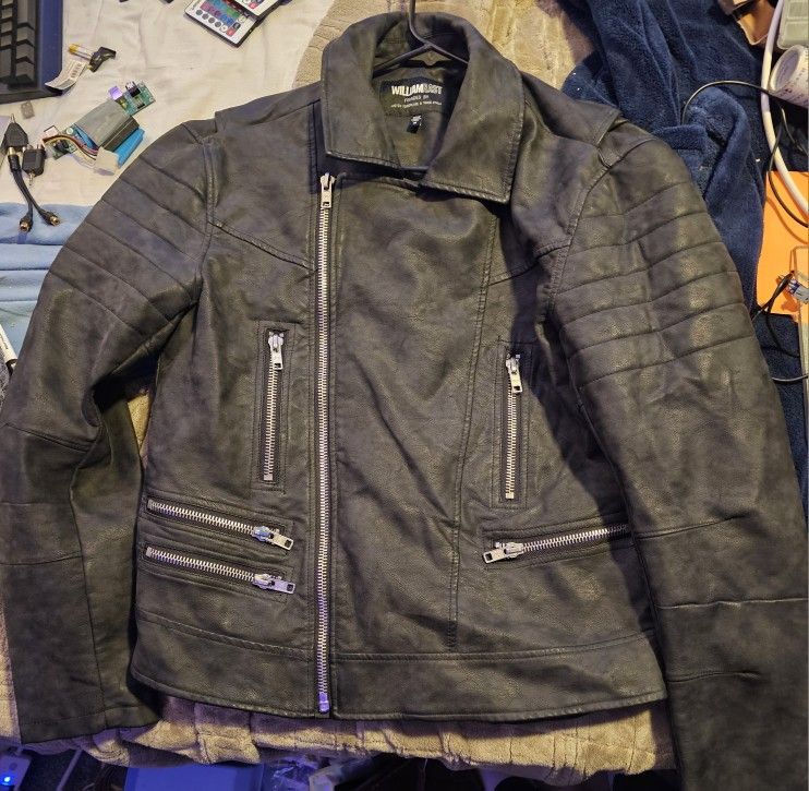 Black William Rast Men's Leather Jacket Medium