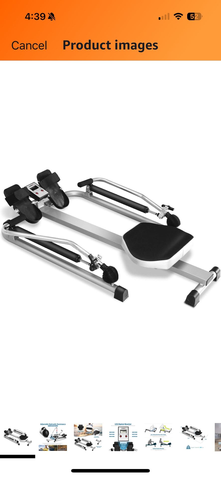 GYMAX Rowing Machine for Home, 265LBS Weight Capacity Hydraulic Rowing Machine with Adjustable Cylinder Resistance up to 110lbs & LCD Monitor, Compact