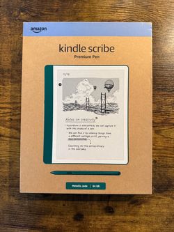 Amazon Kindle Scribe 64GB – Metallic Jade w/ Premium Pen + Leather Folio