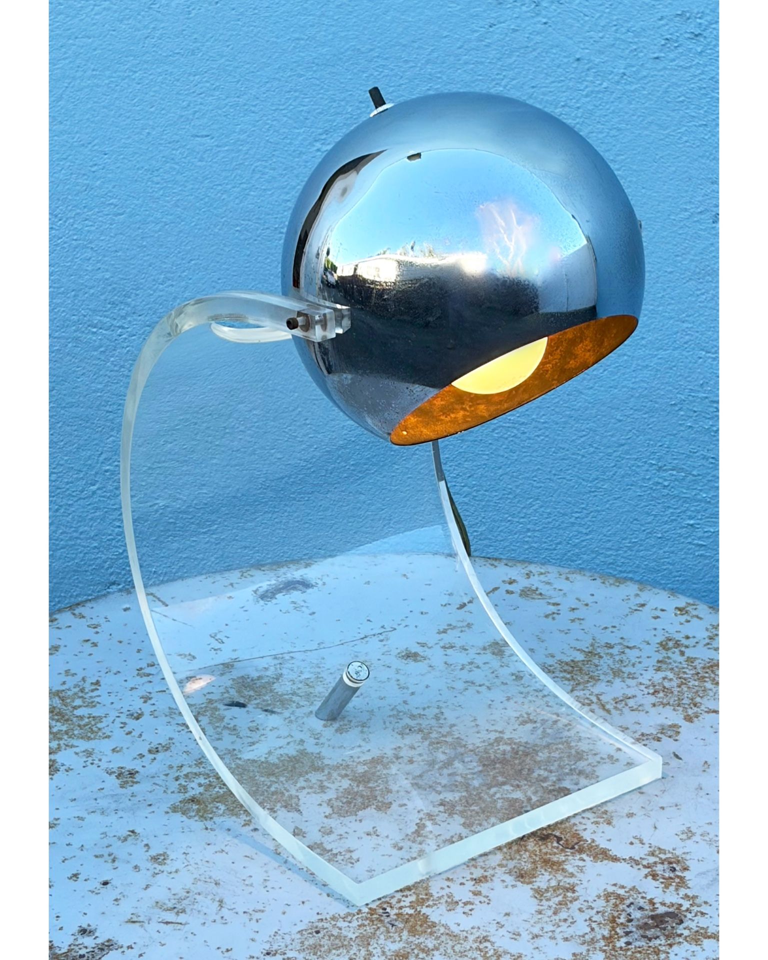 Vintage Robert Sonneman lucite and chrome eyeball desk lamp