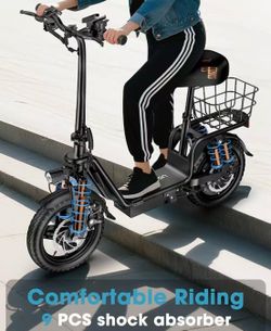 Electric Scooter with Seat for Adults, Peak 1000W Motor, 28 Miles Range 48V 10.4Ah Li Battery, 20MPH with Basket, Max 500 LBS