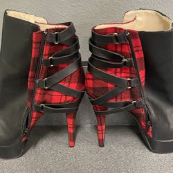 Anne Michelle Platform High Heel Ankle Boots Booties Black Red 6" heel zip side