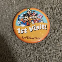 Walt Disney World 1St Visit Button Pin, Mickey Mouse Goofy Minnie Made In USA