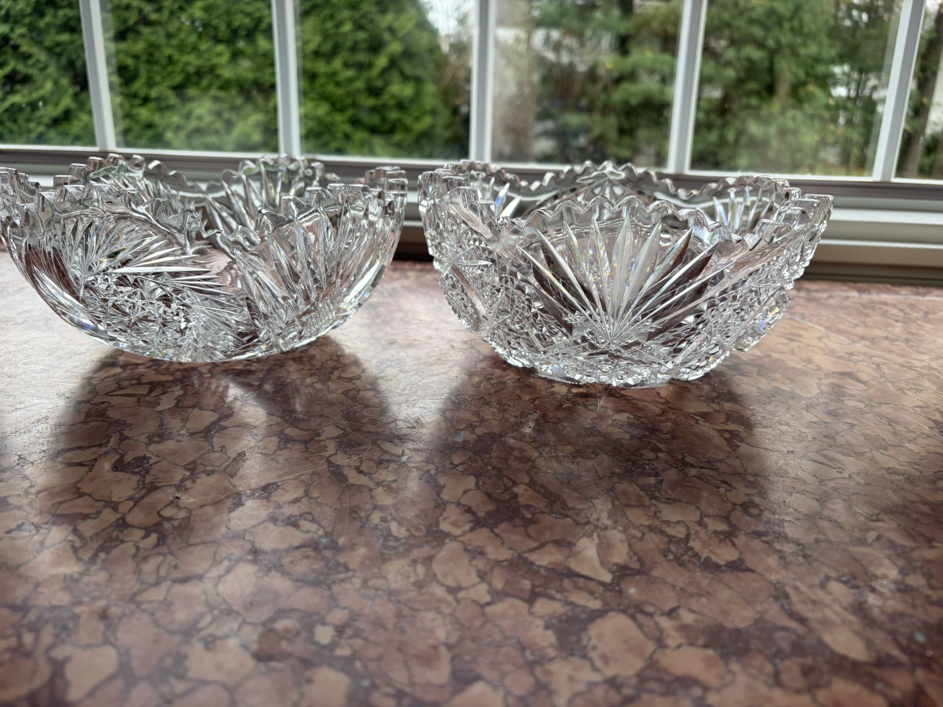 Set 2 Antique cut bowls 8” Wide