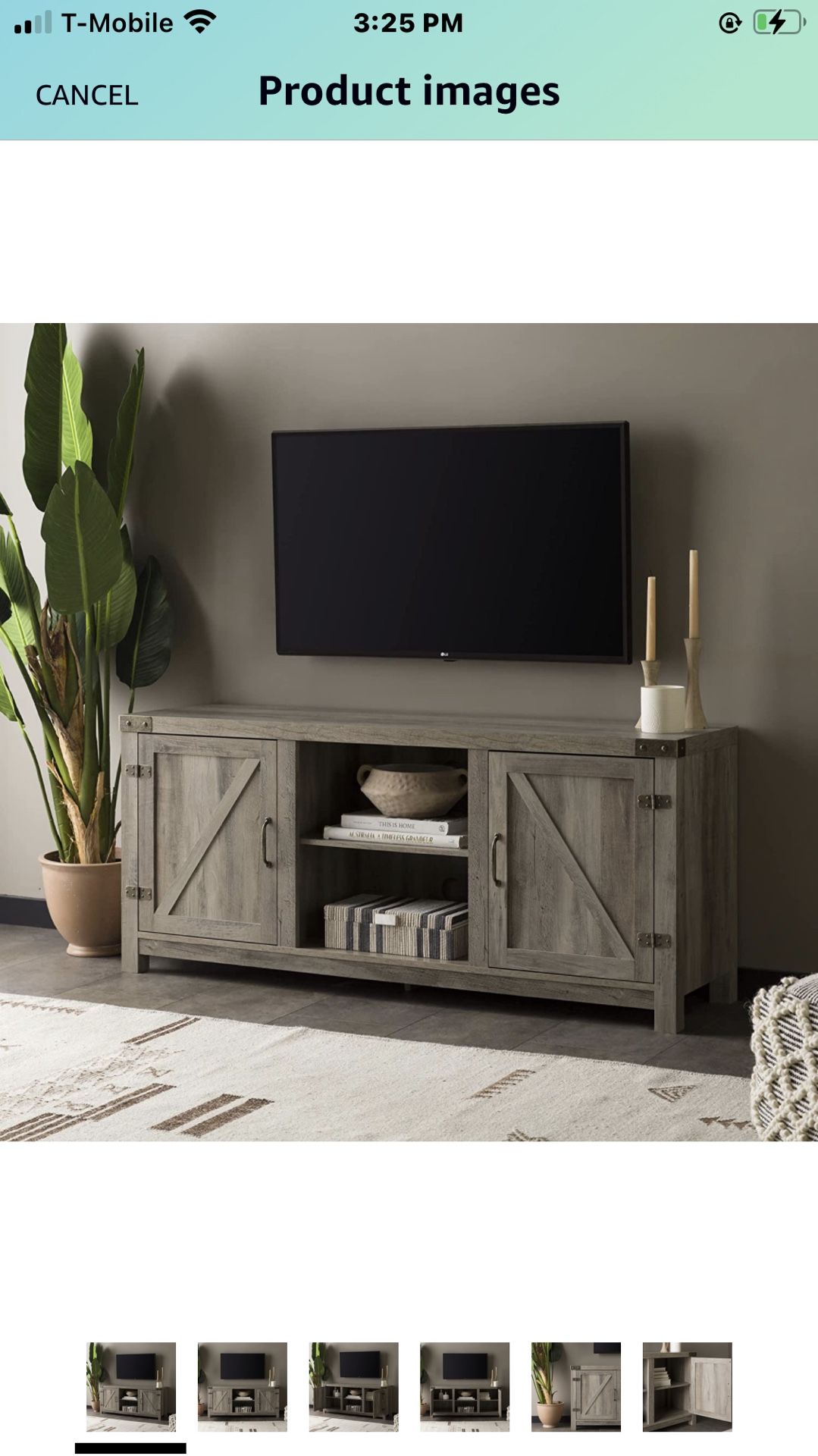 Modern Farmhouse Double Barn Door TV Stand for TVs up to 65 Inches, 58 Inch, Grey