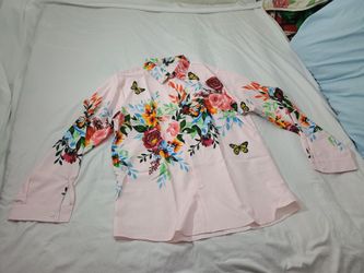 MENS SIZE XL LONG SLEEVE BUTTON UP PINK FLORAL SHIRT