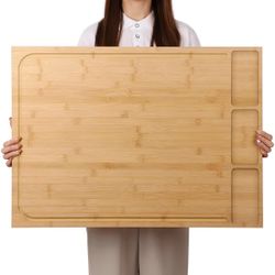 30 X 21-Inch Oversized Bamboo Cutting Board, Stove Lid, Sink Cover, Noodle Board, With Detachable Legs And Detachable Anti-Slip Front Edge, Suitable F