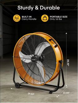 FOHERE 24 nch High Velocity Industrial Drum Fan, 8500 CFM Heavy Duty Metal Floor Fan with Wheels, 360° Tilt 3-Speed Shop Fan, Portable Barn Fan with W