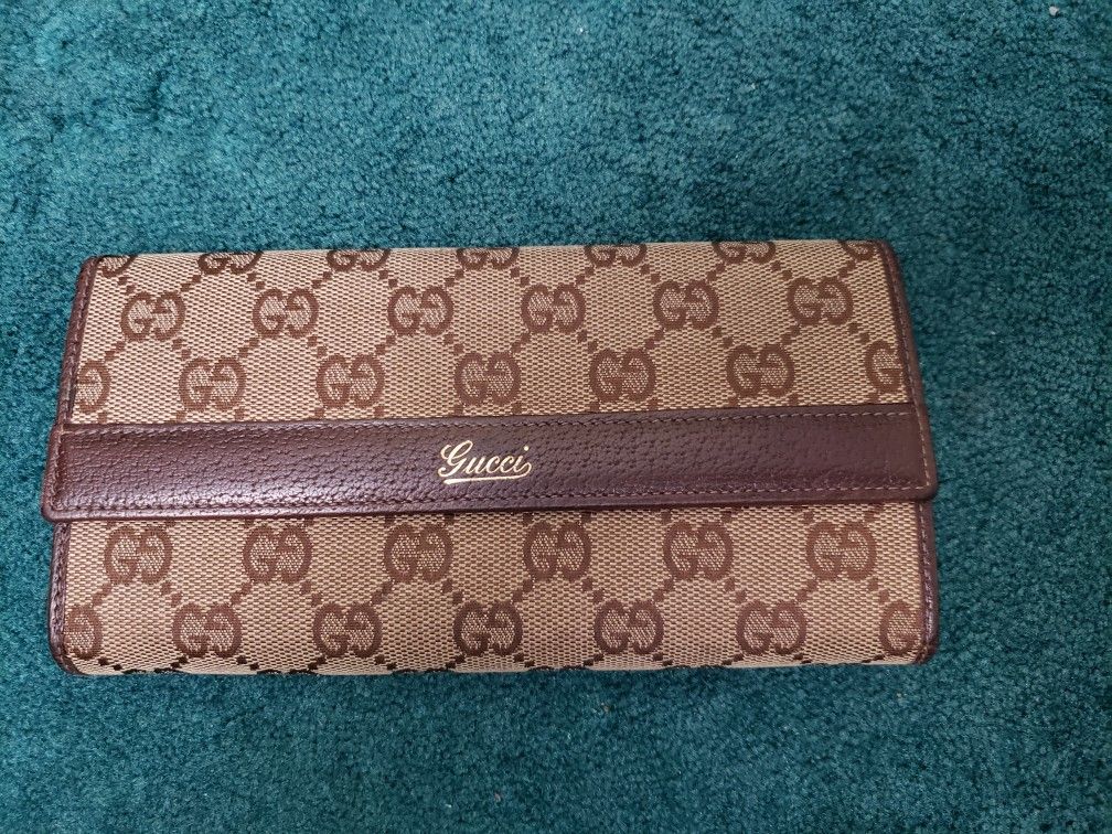 Gucci Signature Logo Brown Leather/Fabric Wallet