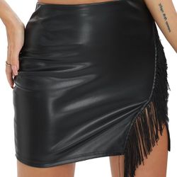 Just Quella Women's Classic High Waist Sexy Slim Mini Pencil Leather Skirt Sm