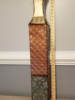 Vase; earth tones; metal; (see ruler for dimensions) -$20