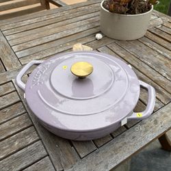 Purple Enameled Cast Iron Braiser with Gold Knob