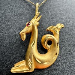 Jewelry 14k solid yellow gold ruby stone 0.20CT large GOAT Pendant charm