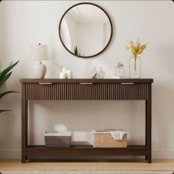 51-Inch Modern Water Ripple Console Table With 3 Wooden Drawers, Slim Entryway & Behind Sofa Table For Living Room, Hallway & Foyer, Farmhouse Accent