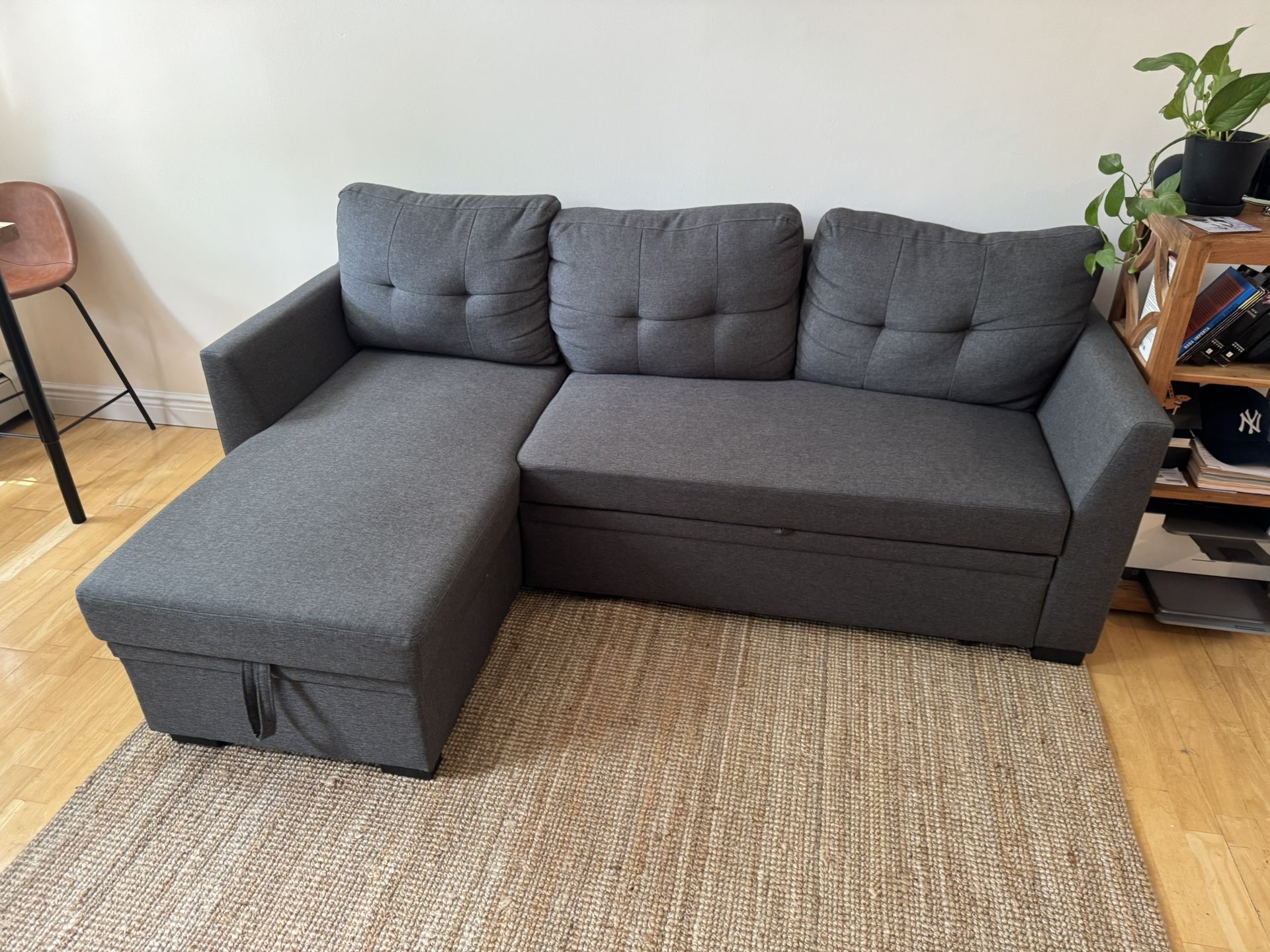 Modern Gray Sectional Sofa Bed with Storage – Urgent Pickup Before Wednesday!
