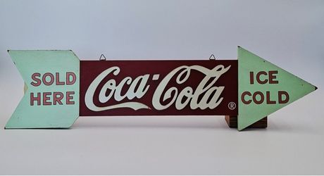 Vintage 1990s Coca-Cola Wood Arrow Sign Sold Here Ice Cold 24x6 Coke