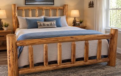 Queen Size Rustic Log Wood Bed Frame