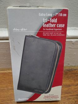 Rhino Skin Black Tri-Fold Leather Case For Handheld Organizers New