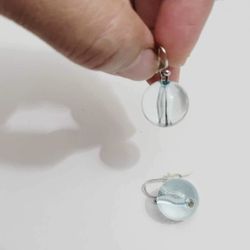 Vintage Rare retro Crystal Glass Ball Antique Sky Blue Orb Globe VTG Earrings