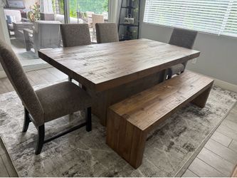 Ashley Furniture Dining Set + Console + Large Mirror – Full Matching Set – Rustic Wood.