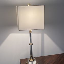 Crystal Candlestick Lamp With Matte Gold Accent Base And New Shade H27"