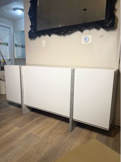 Contemporary White Sideboard/ Console with Faux Concrete Accent