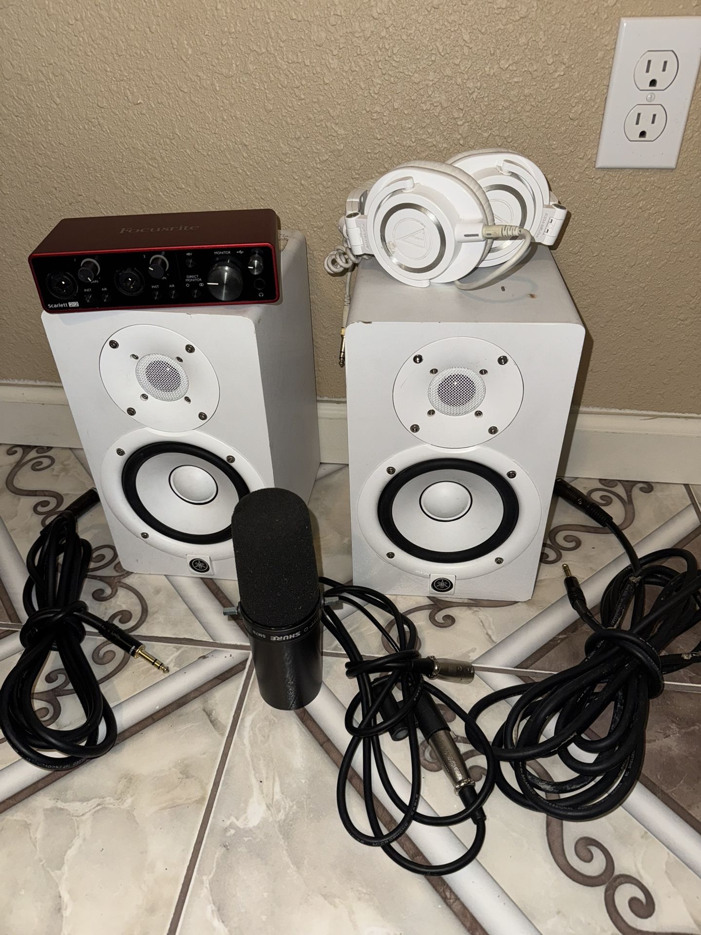 Recording Studio Speakers, Headphones, and Microphone