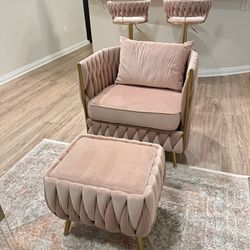 Blush Pink Accent Chair and Ottoman 